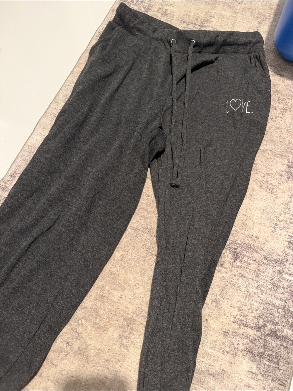 Rae Dunn Charcoal Black Sweatpants with WHITE LOVE Accent